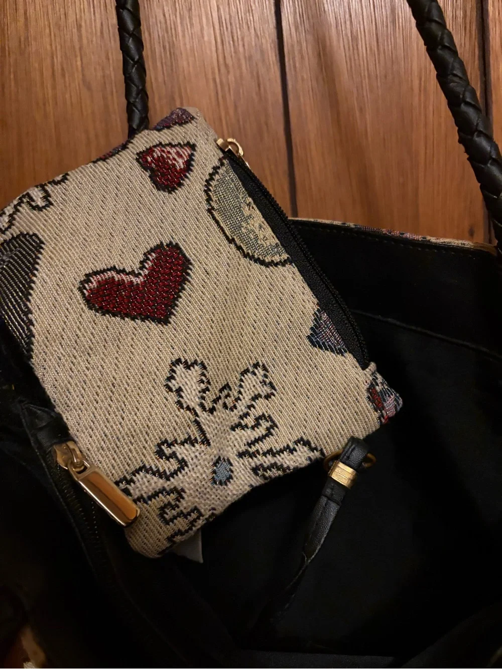 Woven Snowman Pattern Tote Bag with matching coin purse/small wallet